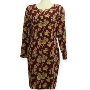 YL Vintage Silk Floral Button Up Sheath Dress
